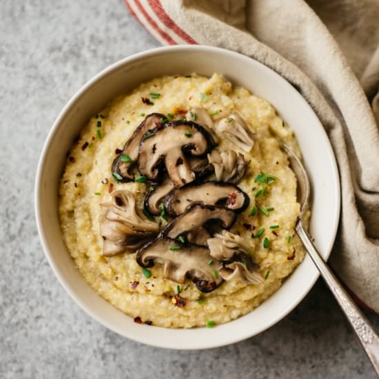 Cauliflower Polenta with Mushrooms - Recipe photo by healthynibblesandbits