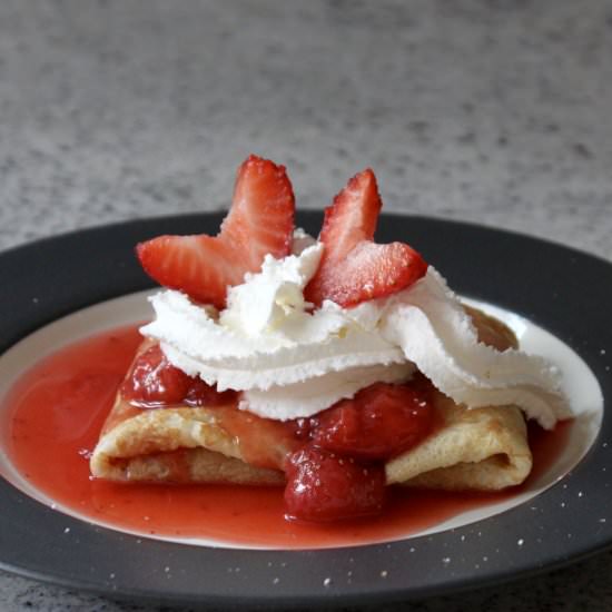 Sweet Crepes with Strawberry Sauce - Recipe photo by My Biscuits are Burning