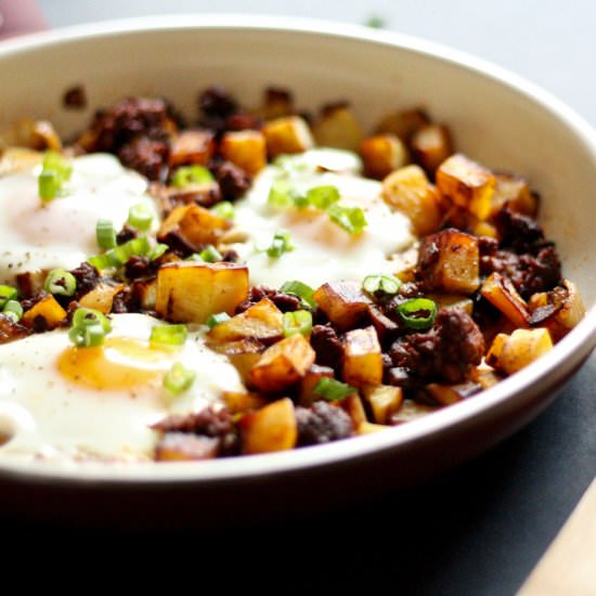 Sweet Potato Chorizo Hash - Recipe photo by honeyandspiced