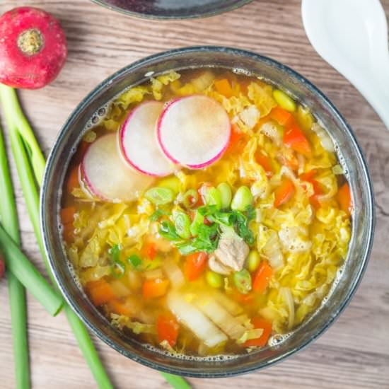 Miso Soup with Pork and Edamame - Recipe photo by salusalo