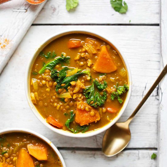 1-Pot Curried Potato & Lentil Soup - Recipe photo by minimalist baker