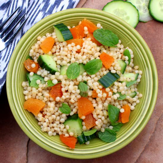 Israeli Couscous, Apricot, Cucumber - Recipe photo by spill the greens