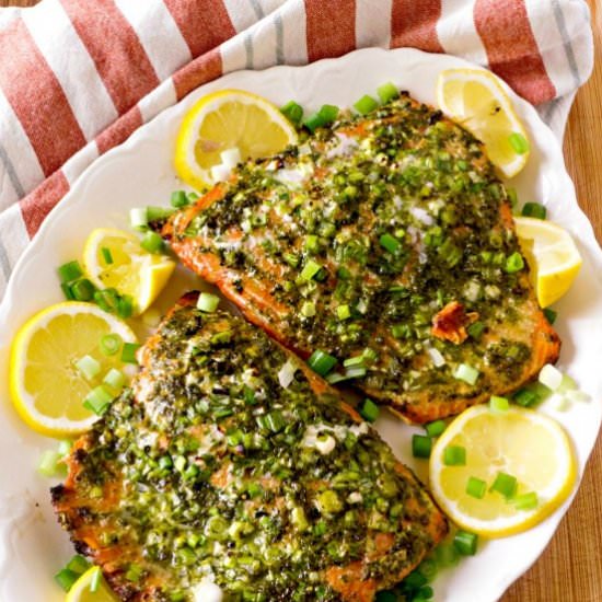 Grilled Italian Pesto Salmon - Recipe photo by allourway