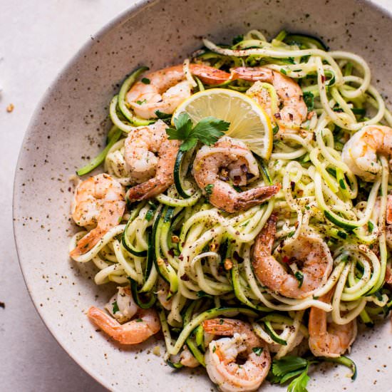 15 Minute Garlic Shrimp Zoodles - Recipe photo by saltandlavender