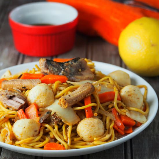Pancit Canton with Sardines - Recipe photo by Woman Scribbles