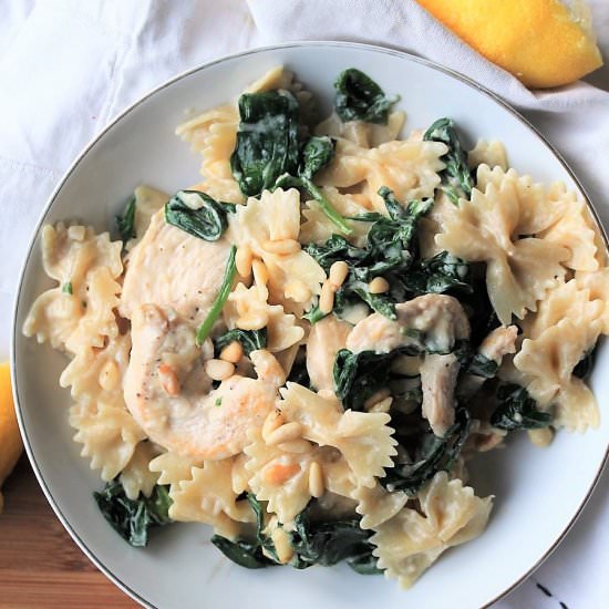 Chicken, Spinach & Pine Nut Pasta - Recipe photo by thefirsttastekc
