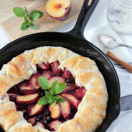 Plum & Saskatoon Berry Skillet Pie - Recipe photo by SatoriDesignForLiving