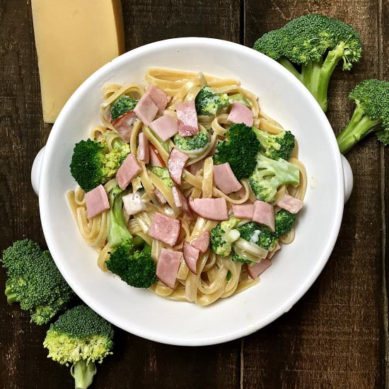 Easy Broccoli Fettuccine Alfredo - Recipe photo by Grits and Pinecones