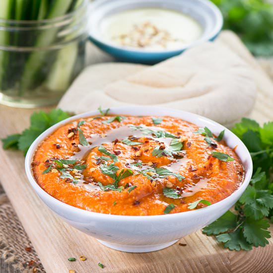 Roasted Red Pepper & Chilli Hummus - Recipe photo by CharlottesLivelyKitchen
