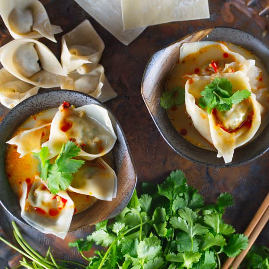Spicy Chicken Cilantro Wonton Soup - Recipe photo by ricewitheverything