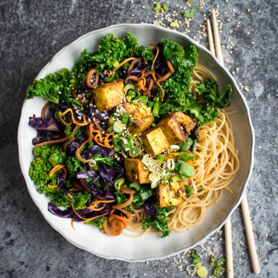 Kale Stir Fry w/ Crispy Curried Tofu - Recipe photo by laurencariscooks