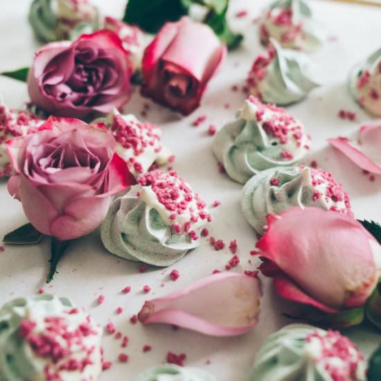 Spirulina Rose Superfood Meringues - Recipe photo by Healthfully Ever After