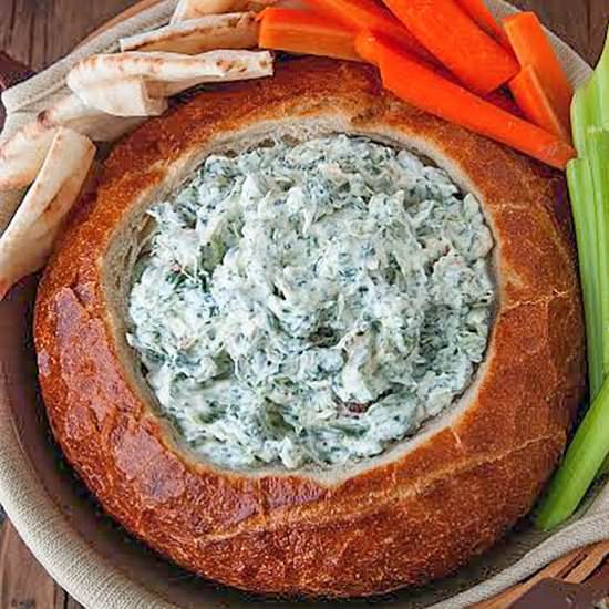 Spinach Dip Bread Bowl - Recipe photo by Midlife Healthy Living
