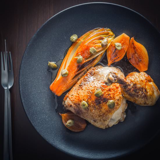 Braised Chicken with Chicory - Recipe photo by Brian Jones
