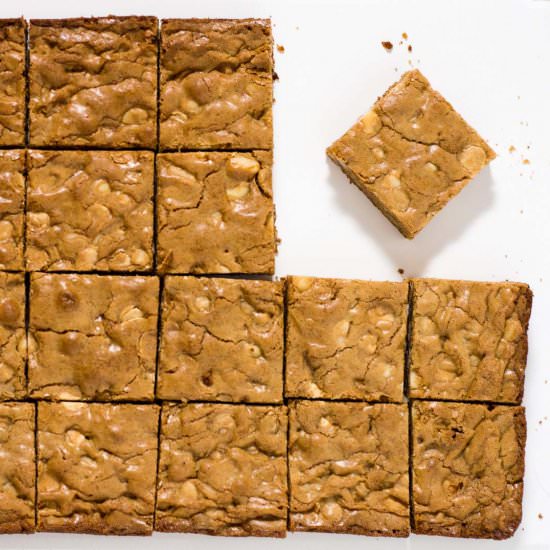 White Choc. Macadamia Nut Blondies - Recipe photo by TheRedheadBaker