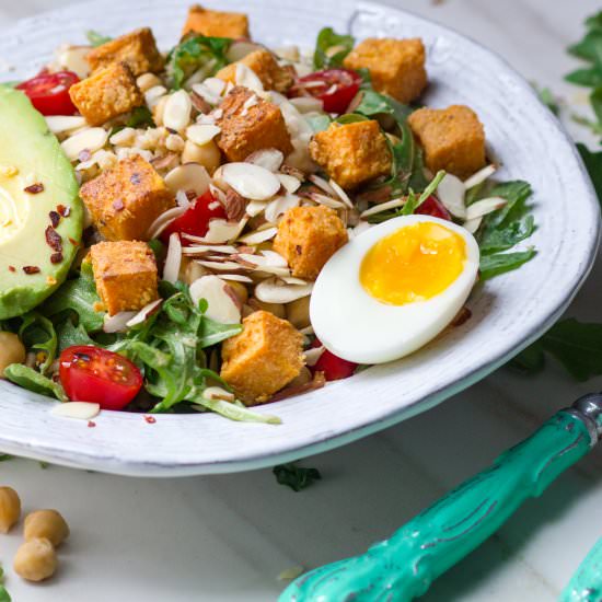 Tahini Sweet Potato Farro Salad - Recipe photo by WhatJewWannaEat