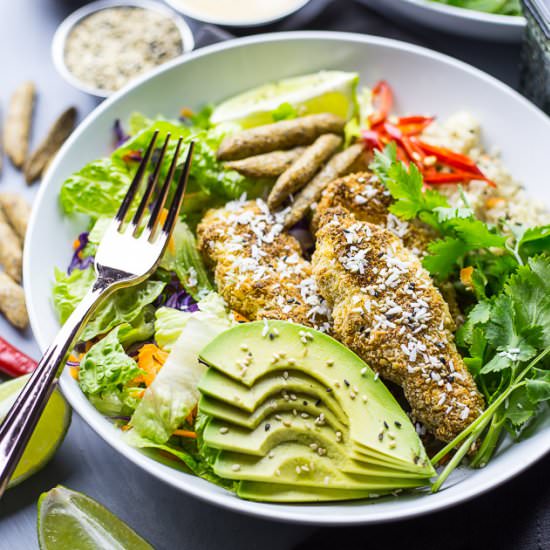 Coconut Crusted Chicken Salad Bowls - Recipe photo by thegirlonbloor