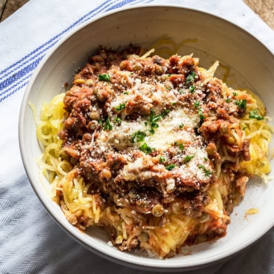 Lentil Marinara Spaghetti Squash - Recipe photo by lemonsandbasil