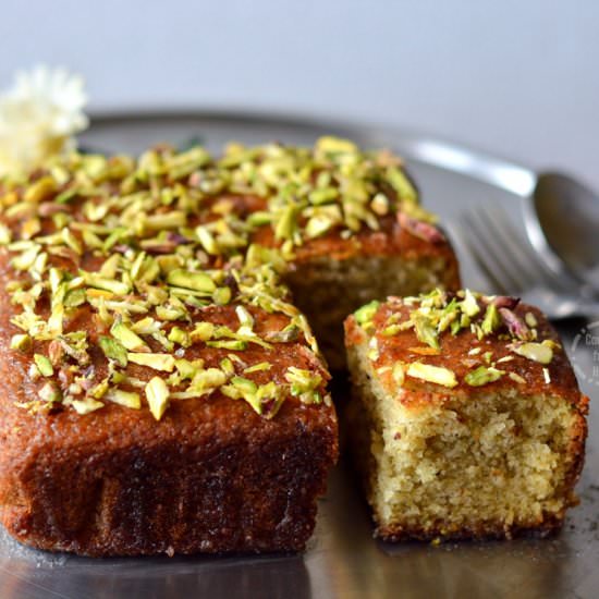 Eggless Pistachio Rose Syrup Cake - Recipe photo by ch_cooks