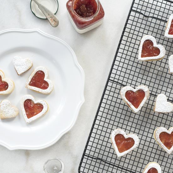 Heart Sablee Cookies with Jam - Recipe photo by Pretty in Pistachio
