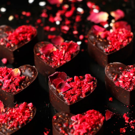Raspberry Amaranth Chocolate Hearts - Recipe photo by nirvanacakery