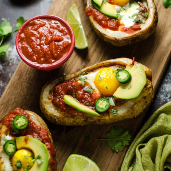 Huevos Rancheros Potato Boats - Recipe photo by MorganHosttheToast