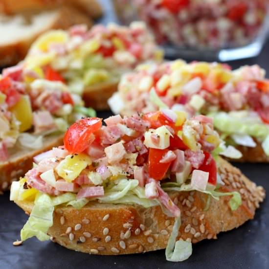 Italian Sub Bruschetta - Recipe photo by mantitlement
