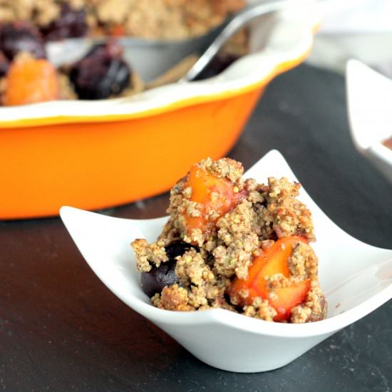Cherry Peach Pistachio Crisp - Recipe photo by organicallymandy