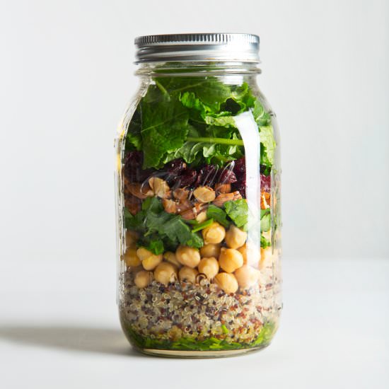 QUINOA AND KALE MASON JAR SALAD - Recipe photo by PicklesNHoney