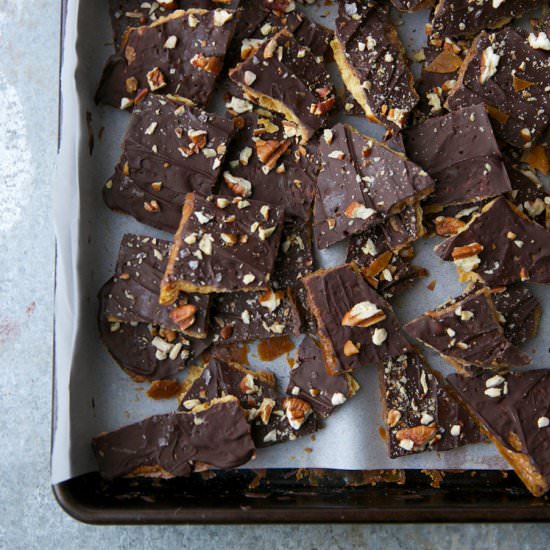 Chocolate Caramel Saltine Bark - Recipe photo by doublethyme