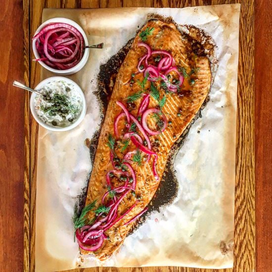 Roast Salmon with Pomegranate Glaze - Recipe photo by RoxanasKitchen