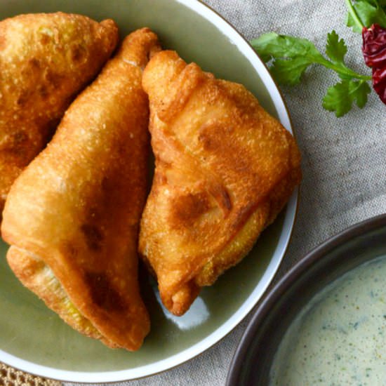 Samosas with Mint-Cilantro Dip - Recipe photo by meyerfoodblog
