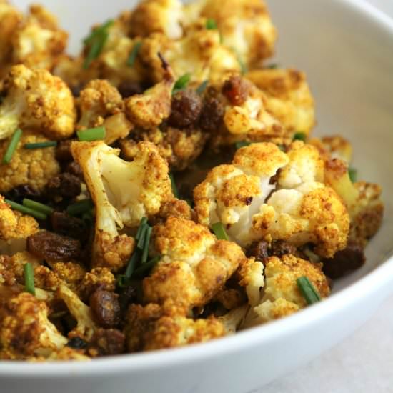Curried Cauliflower w/Golden Raisin - Recipe photo by PooksPantry