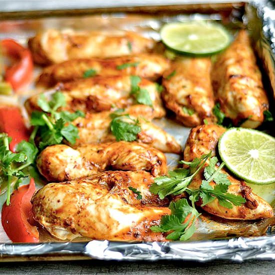 Sheet Pan Chipotle Chicken Fajitas - Recipe photo by wholesomelicious