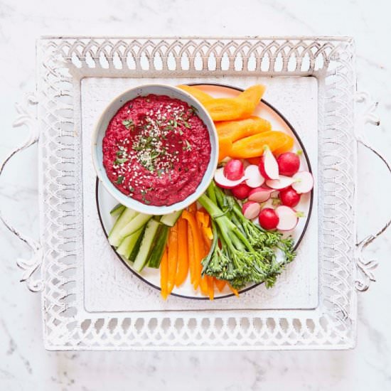 Beetroot Hummus with Crudités - Recipe photo by madeleineshaw