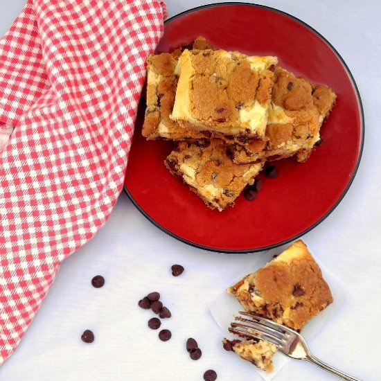 Chocolate Chip Cheesecake Bars - Recipe photo by thegardeningcook