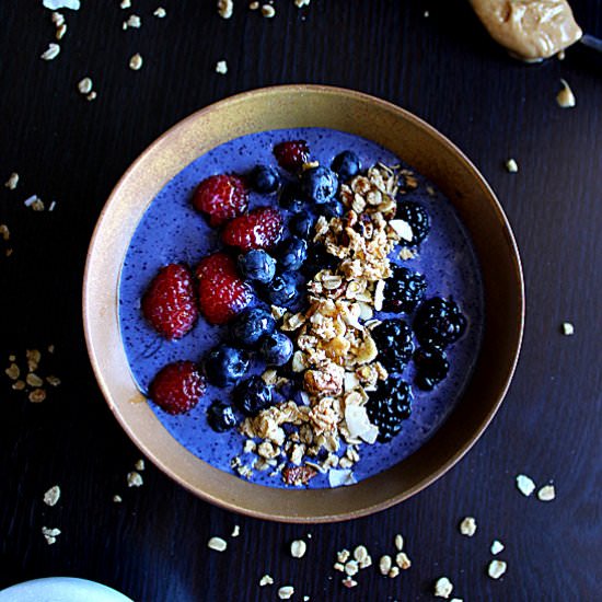 Peanut Butter Protein Smoothie Bowl - Recipe photo by wyldflour