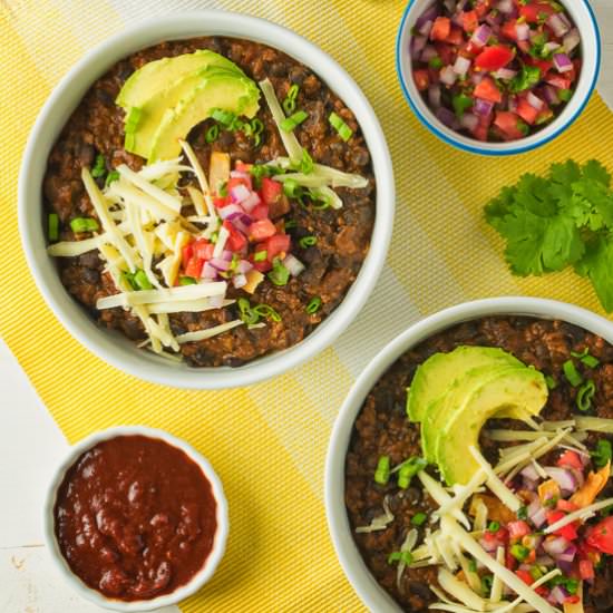 black bean chili - Recipe photo by glebekitchen