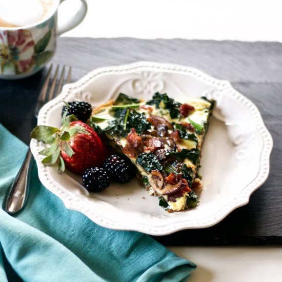 Bacon, Kale and Mushroom Frittata - Recipe photo by Wineandawoodenspoon