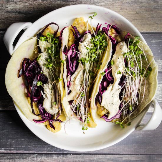 Lentil Tacos with Tahini Cream - Recipe photo by mordenh