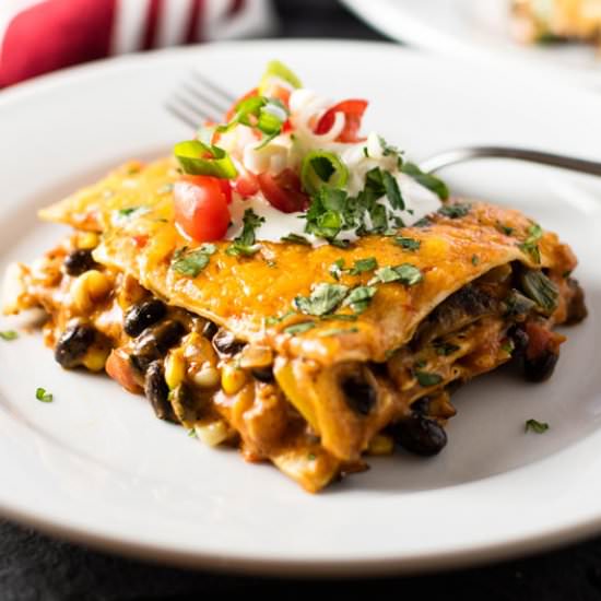 Vegetable Enchilada Casserole - Recipe photo by Girl Gone Gourmet