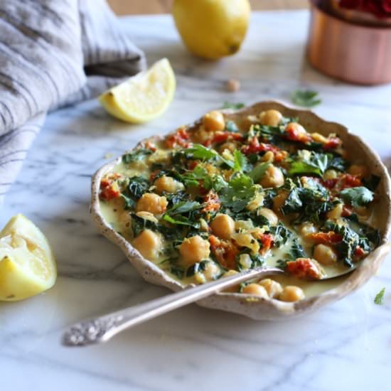 Coconut Braised Chickpeas & Greens - Recipe photo by Petit World Citizen
