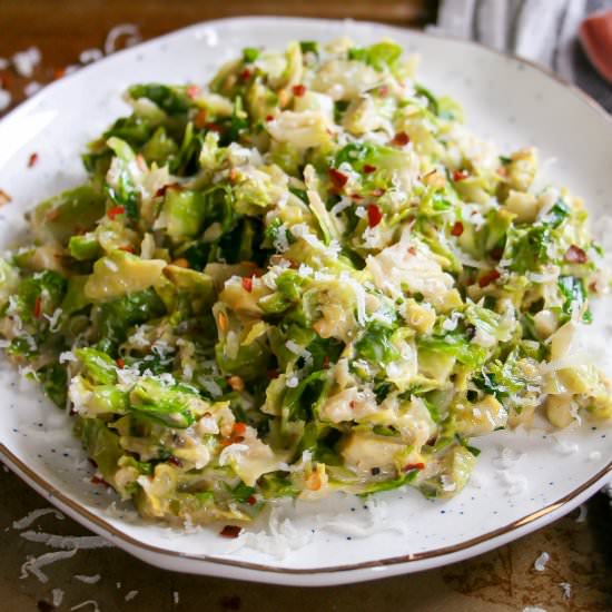Spicy Chopped Brussels Sprouts - Recipe photo by aflavorjournal