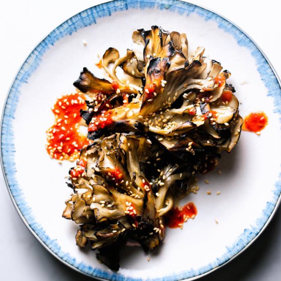 Grilled Sesame & Harissa Mushrooms - Recipe photo by whiskeyandsoba