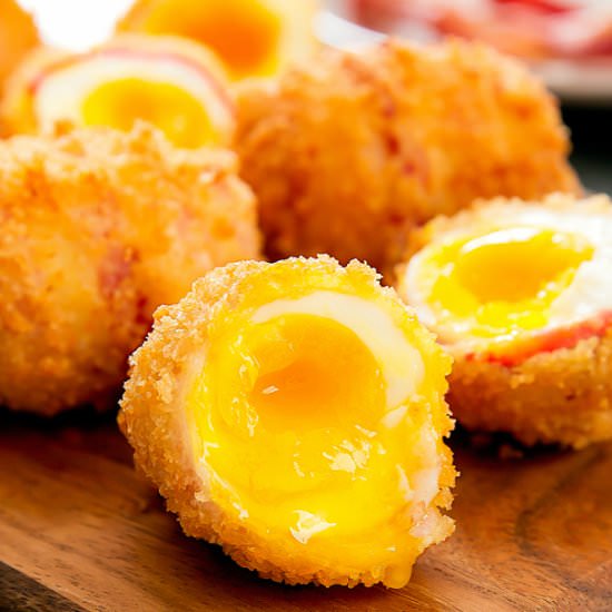Fried Bacon Wrapped Eggs - Recipe photo by kirbie