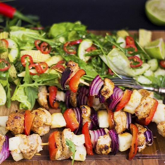 Chicken Skewers & Baby Corn Salad - Recipe photo by Properfoodie