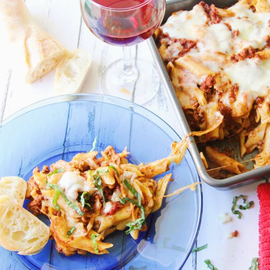 Bake Penne w/ Red Wine Bolognese - Recipe photo by Margaritas On The Rocks
