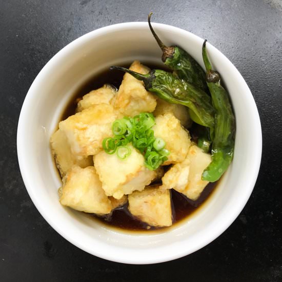 Pan Fried Agedashi Tofu with Shishito - Recipe photo by alldayieatblog