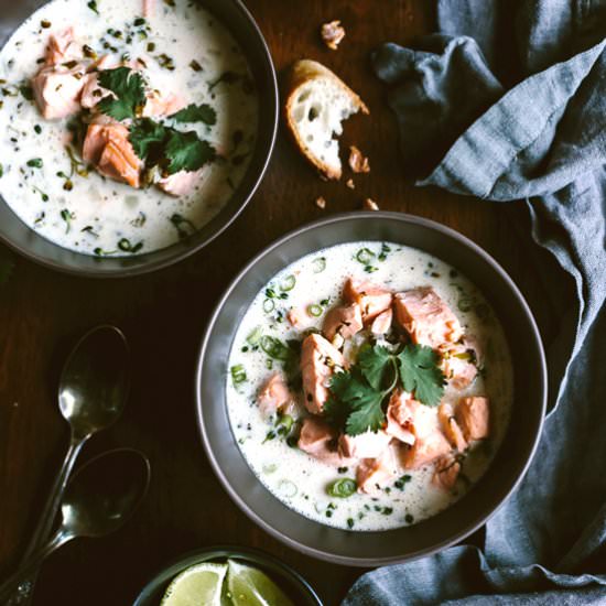 Salmon Coconut Chowder - Recipe photo by foolproofliving.com