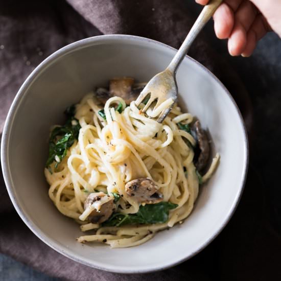 Creamy Lemon Mushroom Kale Linguine - Recipe photo by myfoodstory